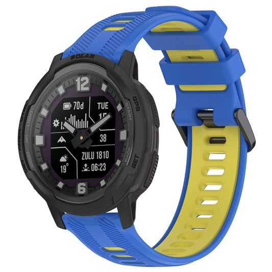 For Garmin Instinct Crossover Sports Two-Color Silicone Watch Band(Blue+Yellow) - Watch Bands by buy2fix | Online Shopping UK | buy2fix