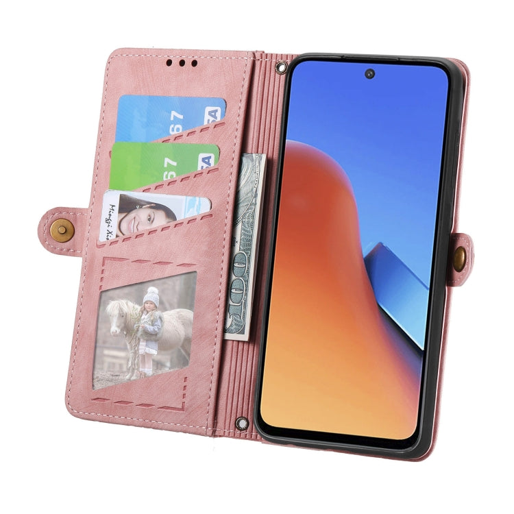 For Xiaomi Redmi 12 Geometric Zipper Wallet Side Buckle Leather Phone Case(Pink) - Xiaomi Cases by buy2fix | Online Shopping UK | buy2fix