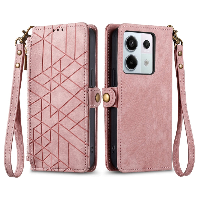 For Redmi Note 13 Pro 4G Geometric Zipper Wallet Side Buckle Leather Phone Case(Pink) - Note 13 Pro Cases by buy2fix | Online Shopping UK | buy2fix