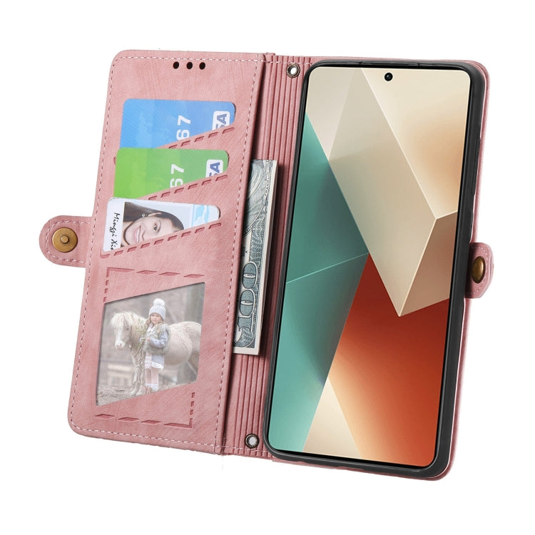 For Redmi Note 13 Pro 4G Geometric Zipper Wallet Side Buckle Leather Phone Case(Pink) - Note 13 Pro Cases by buy2fix | Online Shopping UK | buy2fix