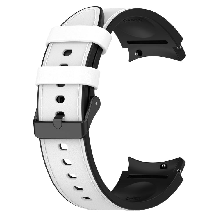 For Samsung Galaxy Watch 6 Silicone Leather Black Buckle Watch Band(White) - Watch Bands by buy2fix | Online Shopping UK | buy2fix