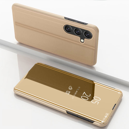 For Samsung Galaxy M34 5G Plated Mirror Horizontal Flip Leather Phone Case with Holder(Gold) - Galaxy Phone Cases by buy2fix | Online Shopping UK | buy2fix