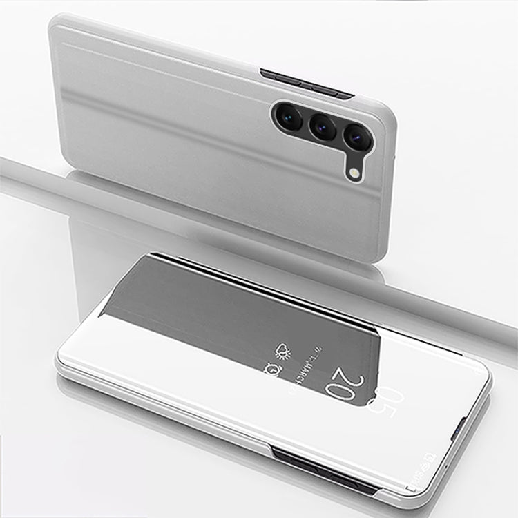 For Samsung Galaxy S24+ 5G Plated Mirror Horizontal Flip Leather Phone Case with Holder(Silver) - Galaxy S24+ 5G Cases by buy2fix | Online Shopping UK | buy2fix