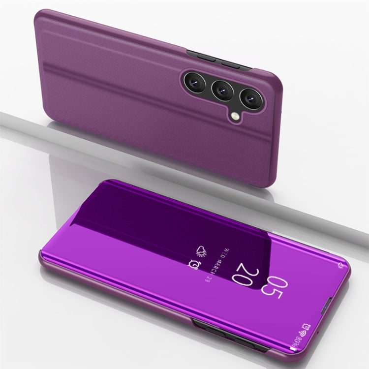 For Samsung Galaxy M55 Plated Mirror Horizontal Flip Leather Phone Case with Holder(Purple) - Galaxy Phone Cases by buy2fix | Online Shopping UK | buy2fix