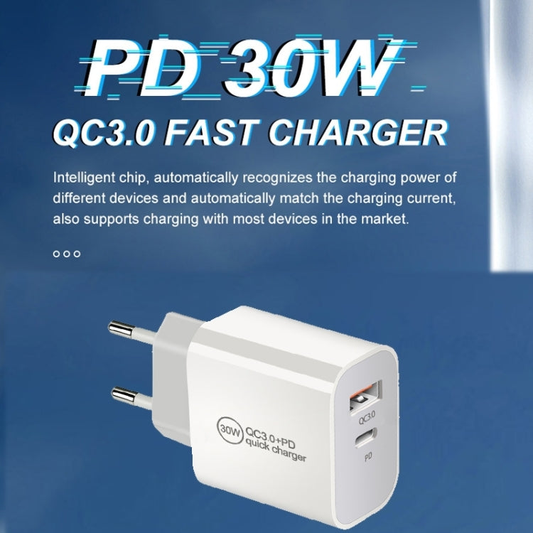 [HK Warehouse] PD30W USB-C / Type-C + QC3.0 USB Dual Port Charger, AU Plug - USB Charger by buy2fix | Online Shopping UK | buy2fix