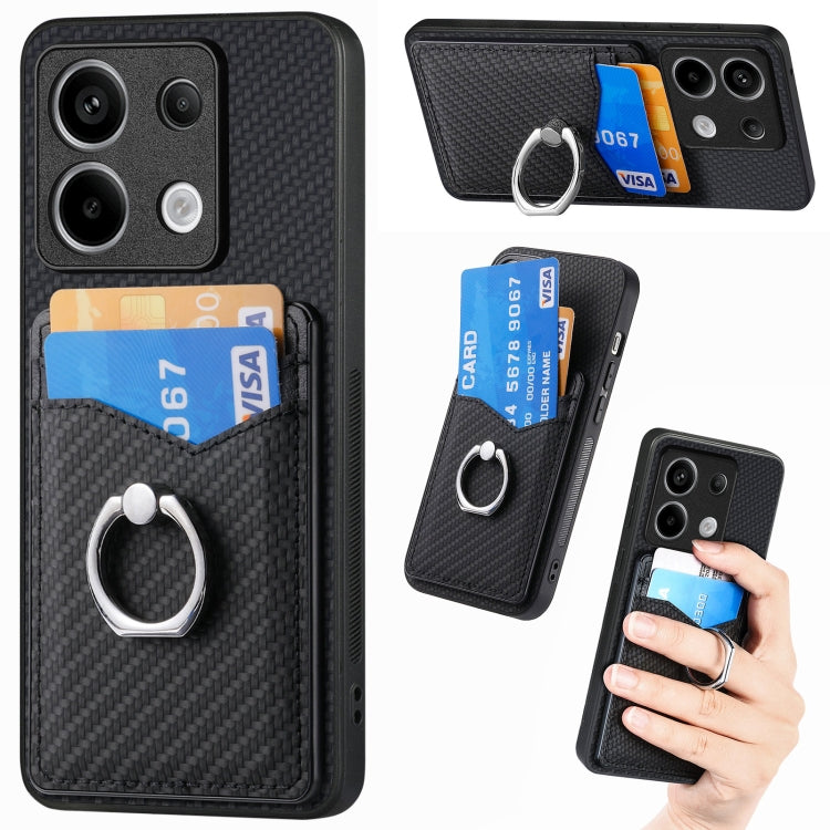 For Xiaomi Redmi Note 13 Pro+ Carbon Fiber Card Wallet Ring Holder Phone Case(Black) - Note 13 Pro+ Cases by buy2fix | Online Shopping UK | buy2fix