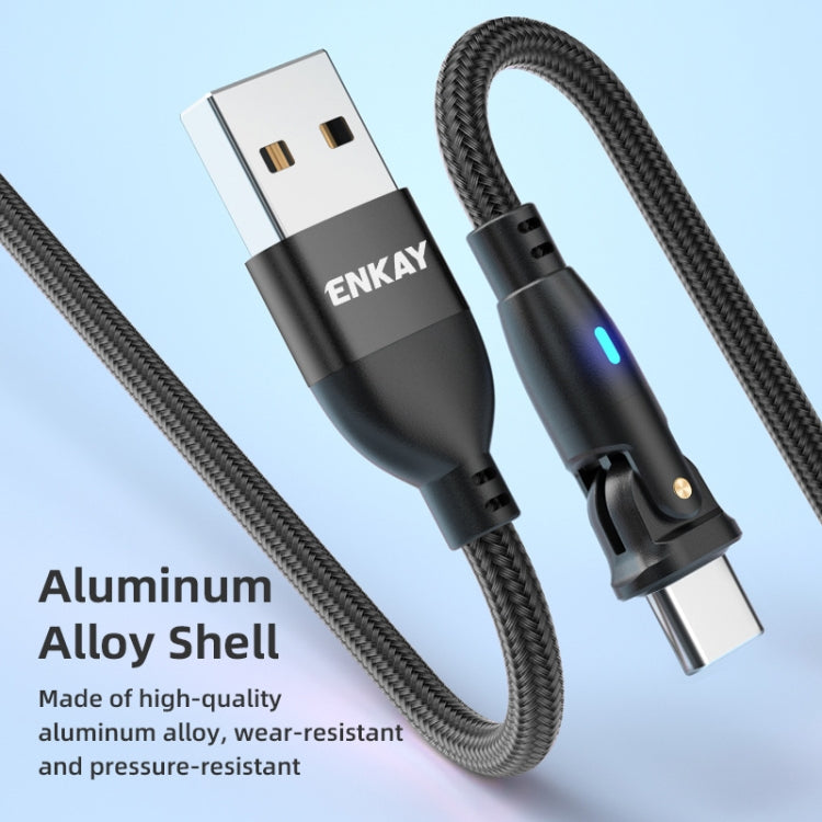 ENKAY 180 Degrees Rotating USB to Type-C 3A Fast Charging Data Cable with LED Light, Length:1m(Purple) - USB-C & Type-C Cable by ENKAY | Online Shopping UK | buy2fix