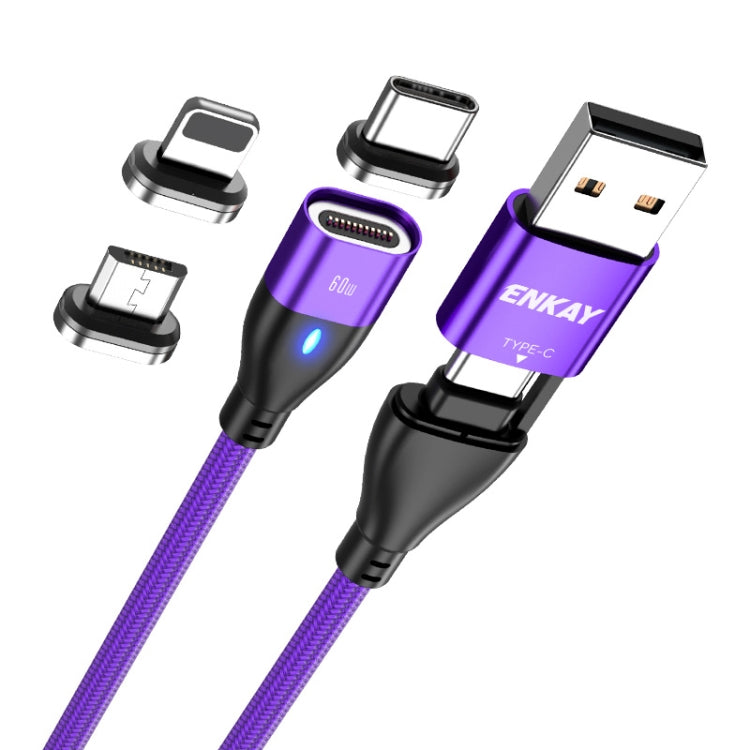 ENKAY 6-in-1 PD60W USB-A / Type-C to Type-C / 8 Pin / Micro USB Magnetic Fast Charging Cable, Cable Length:2m(Purple) - Charging Cable & Head by ENKAY | Online Shopping UK | buy2fix