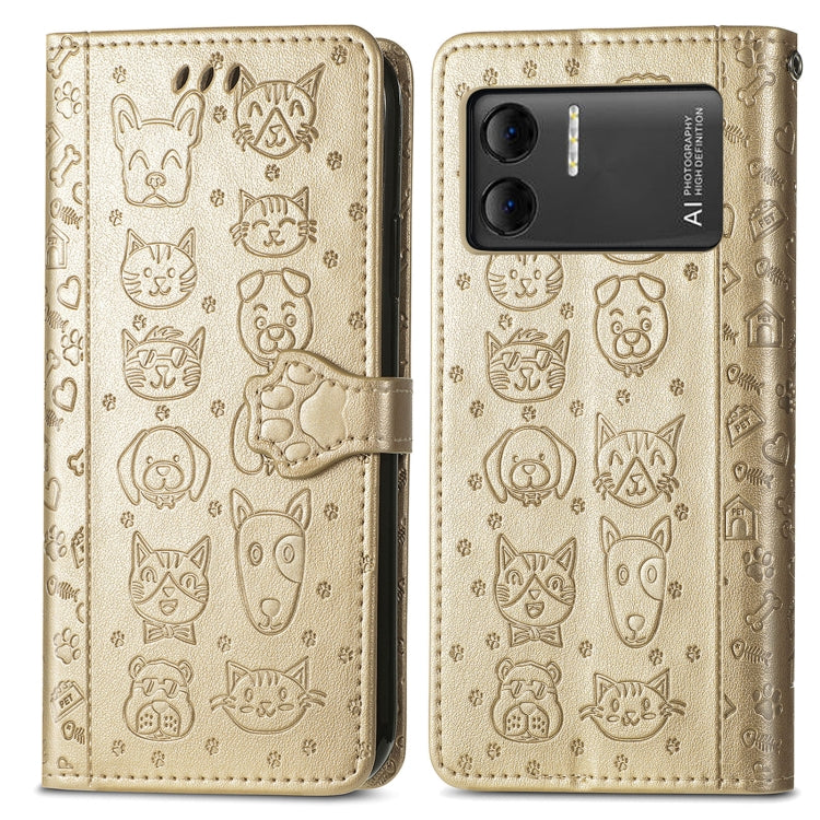 For DOOGEE X98 Pro / X98 Cat and Dog Embossed Leather Phone Case(Gold) - Doogee Cases by buy2fix | Online Shopping UK | buy2fix