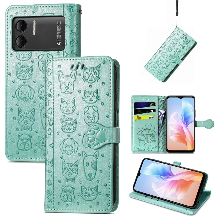 For DOOGEE X98 Pro / X98 Cat and Dog Embossed Leather Phone Case(Green) - Doogee Cases by buy2fix | Online Shopping UK | buy2fix