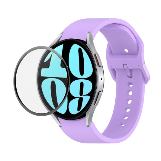 For Samsung Galaxy Watch6 44mm JUNSUNMAY Silicone Adjustable Strap + Full Coverage PMMA Screen Protector Kit(Purple) - Watch Bands by JUNSUNMAY | Online Shopping UK | buy2fix