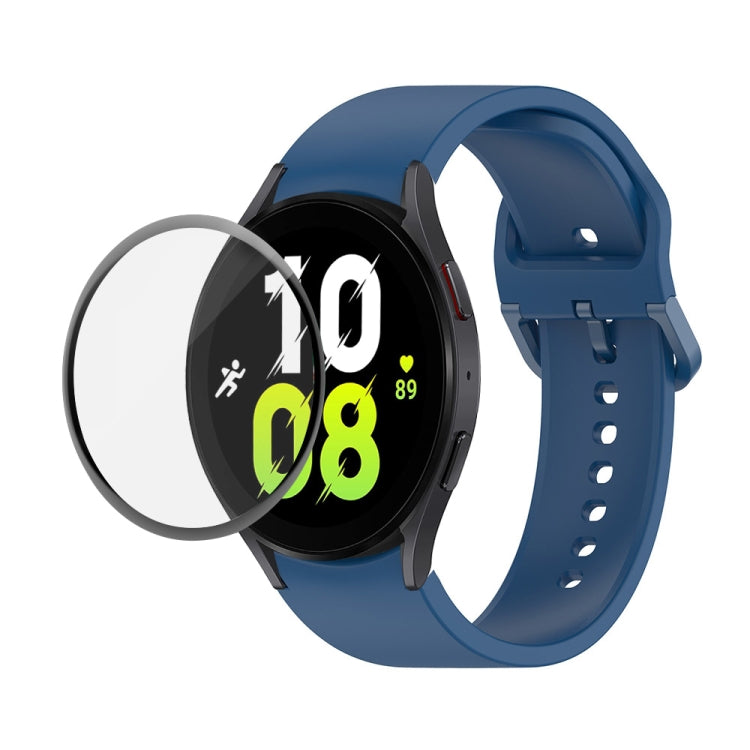 For Samsung Galaxy Watch5 44mm JUNSUNMAY Silicone Adjustable Strap + Full Coverage PMMA Screen Protector Kit(Dark Blue) - Watch Bands by JUNSUNMAY | Online Shopping UK | buy2fix