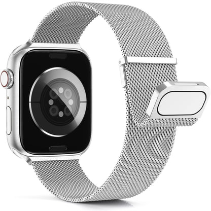 For  Apple Watch 7 45mm Milan Double Magnetic Steel Mesh Watch Band(Silver) - Watch Bands by buy2fix | Online Shopping UK | buy2fix