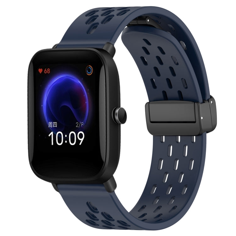 For Amazfit Pop 20mm Folding Magnetic Clasp Silicone Watch Band(Midnight Blue) - Watch Bands by buy2fix | Online Shopping UK | buy2fix