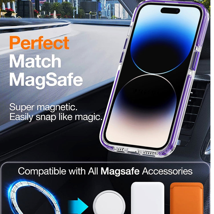 For iPhone 15 Dual-color MagSafe TPU Hybrid Clear PC Shockproof Phone Case(Orange) - iPhone 15 Cases by buy2fix | Online Shopping UK | buy2fix