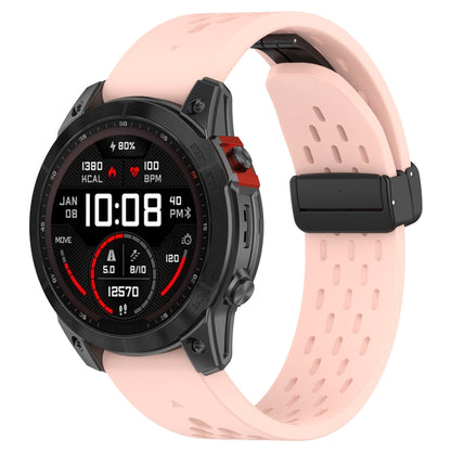 For Garmin Fenix 7X Pro Quick Release Holes Magnetic Buckle Silicone Watch Band(Pink) - Watch Bands by buy2fix | Online Shopping UK | buy2fix