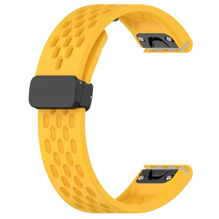 For Garmin Fenix 6X Sapphire GPS Quick Release Holes Magnetic Buckle Silicone Watch Band(Yellow) - Watch Bands by buy2fix | Online Shopping UK | buy2fix