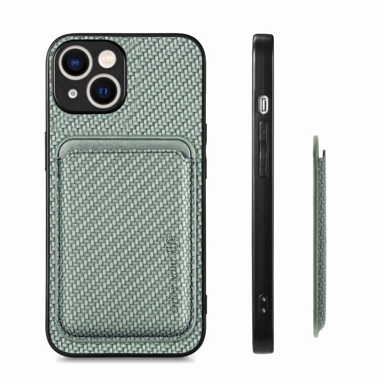 For iPhone 15 Carbon Fiber Leather Card Magsafe Phone Case(Green) - iPhone 15 Cases by buy2fix | Online Shopping UK | buy2fix