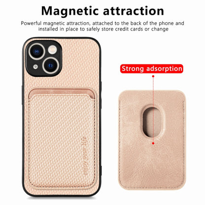 For iPhone 15 Plus Carbon Fiber Leather Card Magsafe Phone Case(Khaki) - iPhone 15 Plus Cases by buy2fix | Online Shopping UK | buy2fix