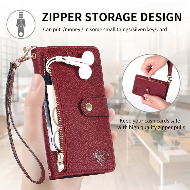 For Xiaomi Redmi Note 13 Pro 4G Love Zipper Lanyard Leather Phone Case(Red) - Note 13 Pro Cases by buy2fix | Online Shopping UK | buy2fix