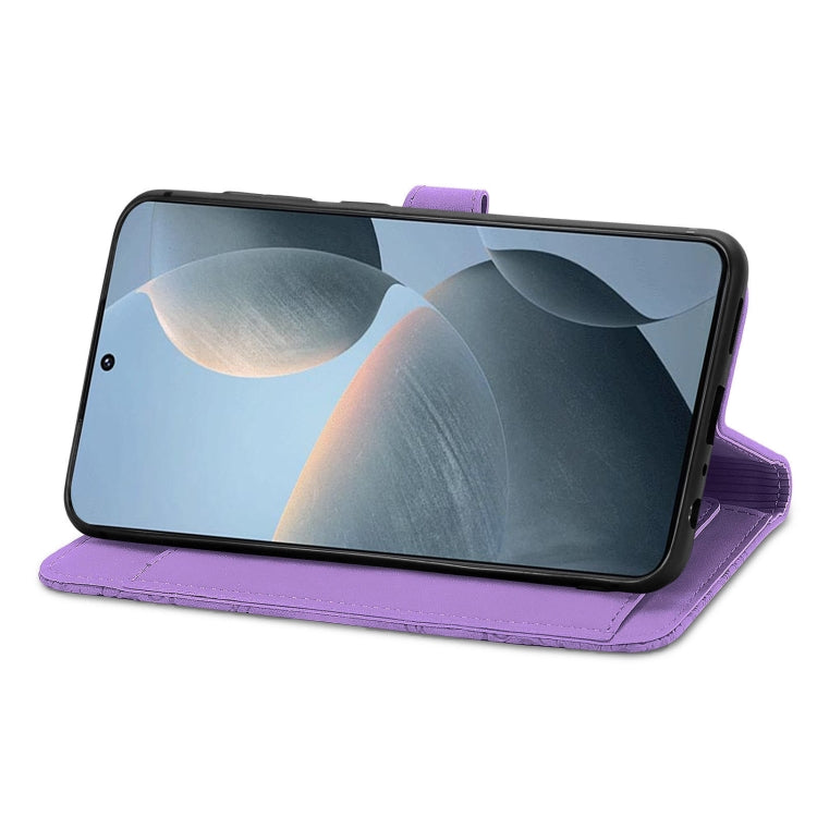 For Xiaomi Redmi K70E Embossed Flower Zipper Leather Phone Case(Purple) - K70E Cases by buy2fix | Online Shopping UK | buy2fix