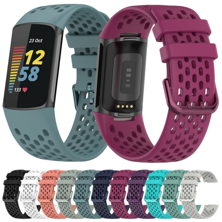 For Fitbit Charge 5 Solid Color Breathable Sports Silicone Watch Band(Teal Green) - Watch Bands by buy2fix | Online Shopping UK | buy2fix