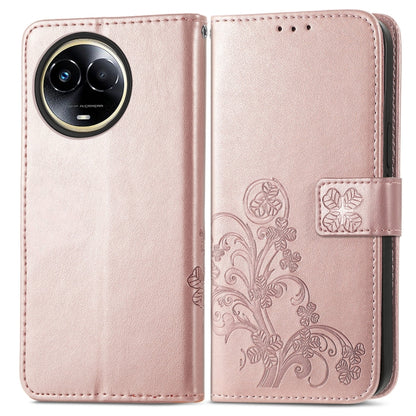 For Realme 11 5G Global Four-leaf Clasp Embossed Buckle Leather Phone Case(Rose Gold) - Realme Cases by buy2fix | Online Shopping UK | buy2fix