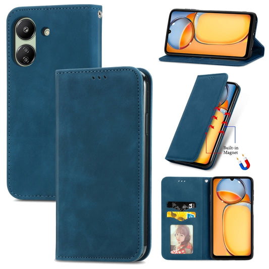 For Xiaomi Redmi 13C Retro Skin Feel Magnetic Flip Leather Phone Case(Blue) - 13C Cases by buy2fix | Online Shopping UK | buy2fix