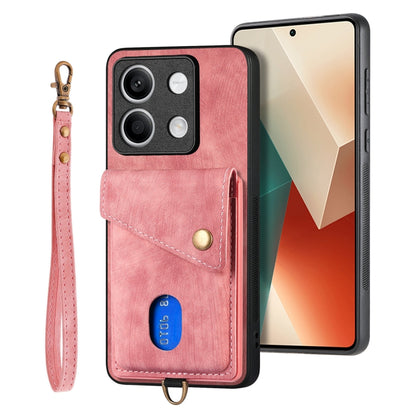 For Xiaomi Redmi Note 13 5G Retro Card Wallet Fold Leather Phone Case with Strap(Pink) - Note 13 Cases by buy2fix | Online Shopping UK | buy2fix