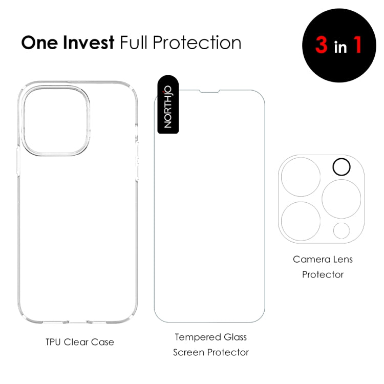 For iPhone 16 Pro NORTHJO 3 in 1 TPU Phone Case with Screen Film and Lens Film(Clear) - iPhone 16 Pro Cases by NORTHJO | Online Shopping UK | buy2fix