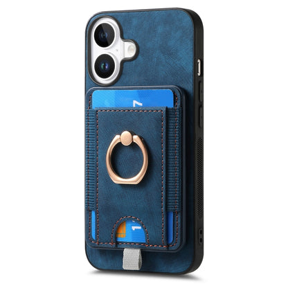 For  iPhone 16 Retro Splitable Magnetic Card Bag Leather Phone Case(Blue) - iPhone 16 Cases by buy2fix | Online Shopping UK | buy2fix