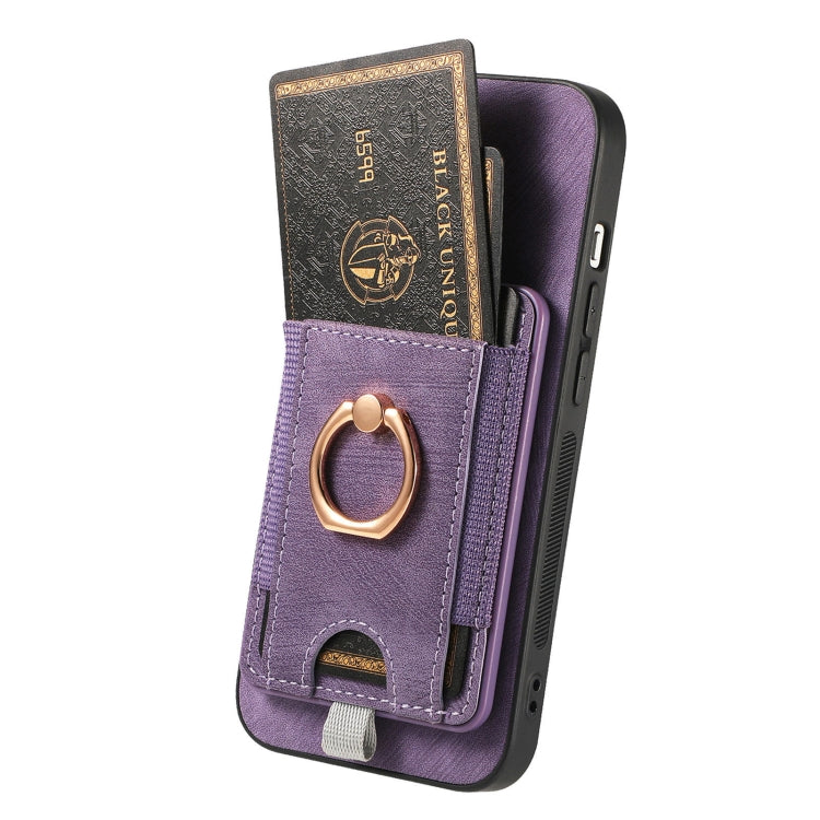 For  iPhone 16 Retro Splitable Magnetic Card Bag Leather Phone Case(Purple) - iPhone 16 Cases by buy2fix | Online Shopping UK | buy2fix