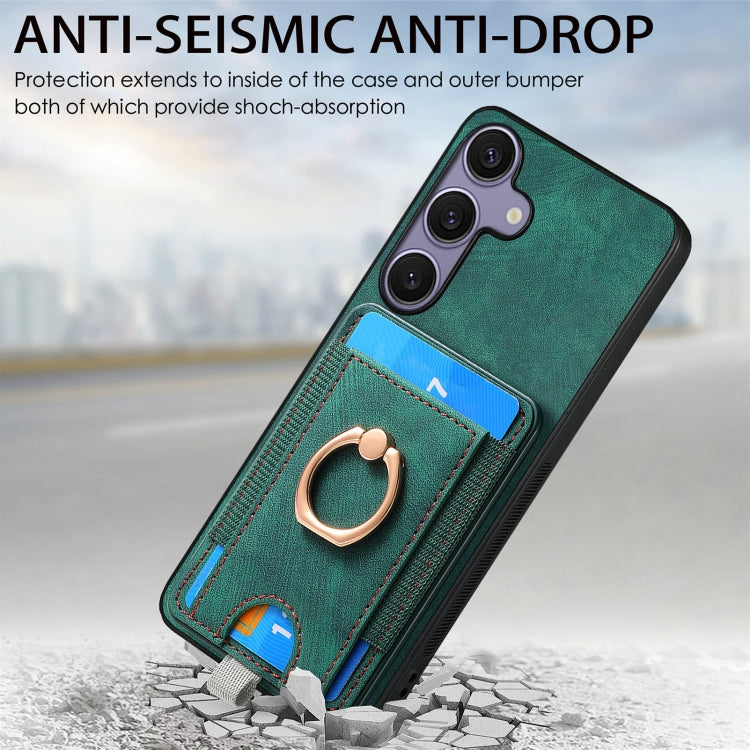 For Samsung Galaxy S25+ 5G Retro Splitable Magnetic Card Bag Leather Phone Case(Green) - Galaxy Phone Cases by buy2fix | Online Shopping UK | buy2fix