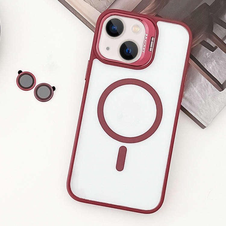 For  iPhone 14 Plus MagSafe Acrylic Hybrid TPU Holder Phone Case with Lens film(Red) - iPhone 14 Plus Cases by buy2fix | Online Shopping UK | buy2fix