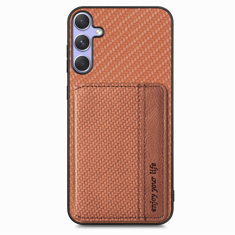 For Samsung Galaxy S25 5G Carbon Fiber Magnetic Card Wallet RFID Blocking Phone Case(Brown) - Galaxy S25 5G Cases by buy2fix | Online Shopping UK | buy2fix