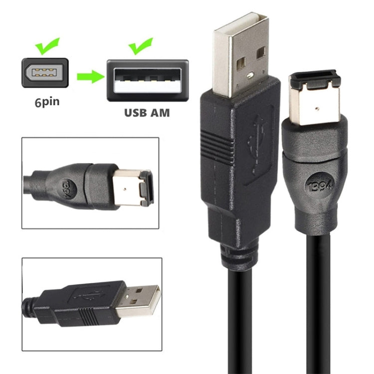 JUNSUNMAY Firewire IEEE 1394 6 Pin Male to USB 2.0 Male Adaptor Convertor Cable Cord, Length:1.8m - USB Cable by JUNSUNMAY | Online Shopping UK | buy2fix