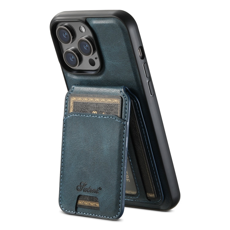 For iPhone 13 Pro Suteni H15 MagSafe Oil Eax Leather Detachable Wallet Back Phone Case(Blue) - iPhone 13 Pro Cases by Suteni | Online Shopping UK | buy2fix