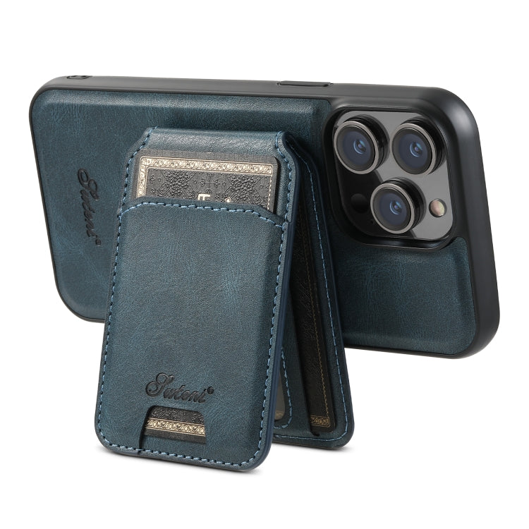 For iPhone 13 Pro Suteni H15 MagSafe Oil Eax Leather Detachable Wallet Back Phone Case(Blue) - iPhone 13 Pro Cases by Suteni | Online Shopping UK | buy2fix