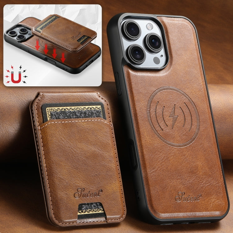 For iPhone 16 Suteni H15 MagSafe Oil Eax Leather Detachable Wallet Back Phone Case(Brown) - iPhone 16 Cases by Suteni | Online Shopping UK | buy2fix