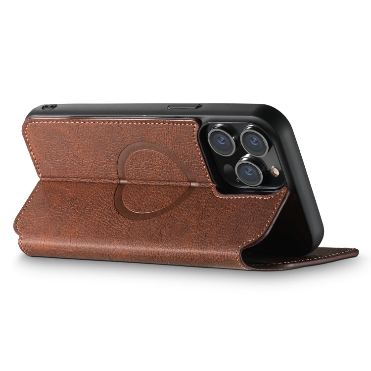 For iPhone 15 Plus Suteni J06 Retro Matte Litchi Texture Leather MagSafe Phone Case(Brown) - iPhone 15 Plus Cases by Suteni | Online Shopping UK | buy2fix