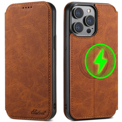 For iPhone 16 Pro Max Suteni J06 Retro Matte Litchi Texture Leather MagSafe Phone Case(Brown) - iPhone 16 Pro Max Cases by Suteni | Online Shopping UK | buy2fix