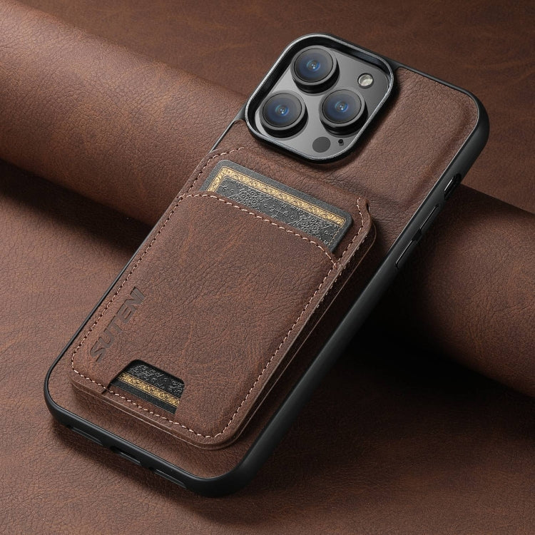 For iPhone 16 Suteni H02 Litchi Leather Card Wallet Stand Back Phone Case(Brown) - iPhone 16 Cases by Suteni | Online Shopping UK | buy2fix