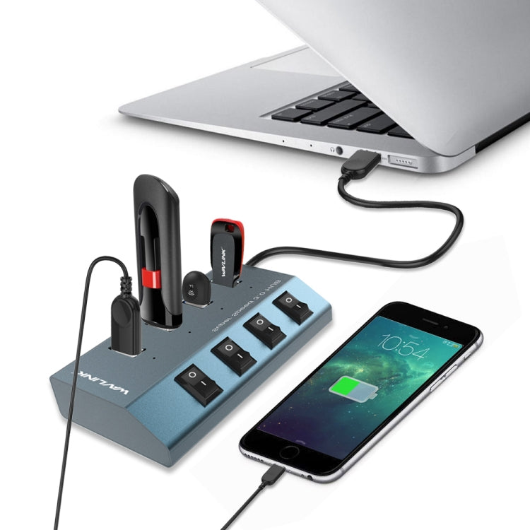 WAVLINK WL-UH3049 USB 3.0 4-Ports Desktop Fast Charger Station with Independent Switch(UK Plug) - USB 3.0 HUB by WAVLINK | Online Shopping UK | buy2fix