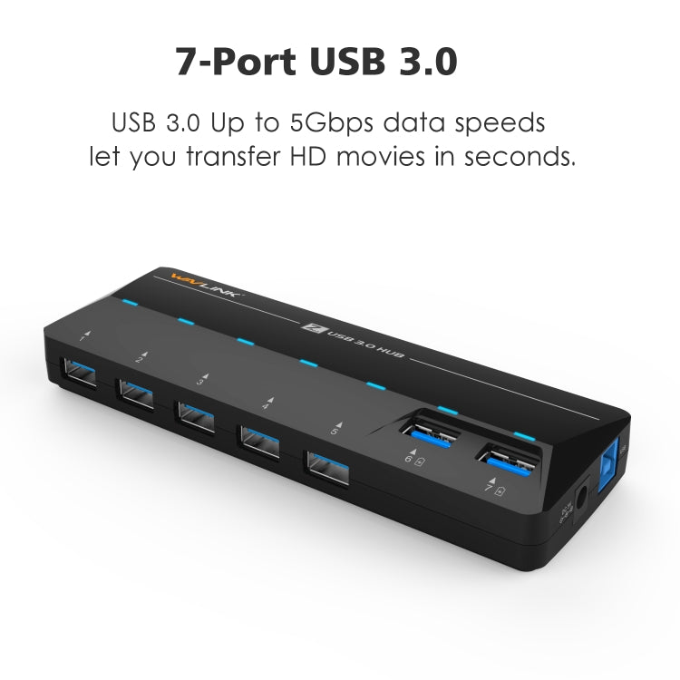 WAVLINK WL-UH3073D USB3.0 HUB Adapter 7-Port Docking Station with Individual Switch(AU Plug) - USB 3.0 HUB by WAVLINK | Online Shopping UK | buy2fix