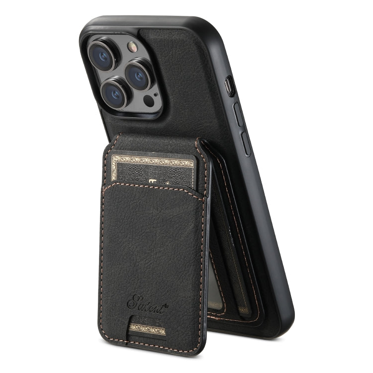 For iPhone 15 Plus Suteni H17 Litchi Texture Leather MagSafe Detachable Wallet Phone Case(Black) - iPhone 15 Plus Cases by Suteni | Online Shopping UK | buy2fix