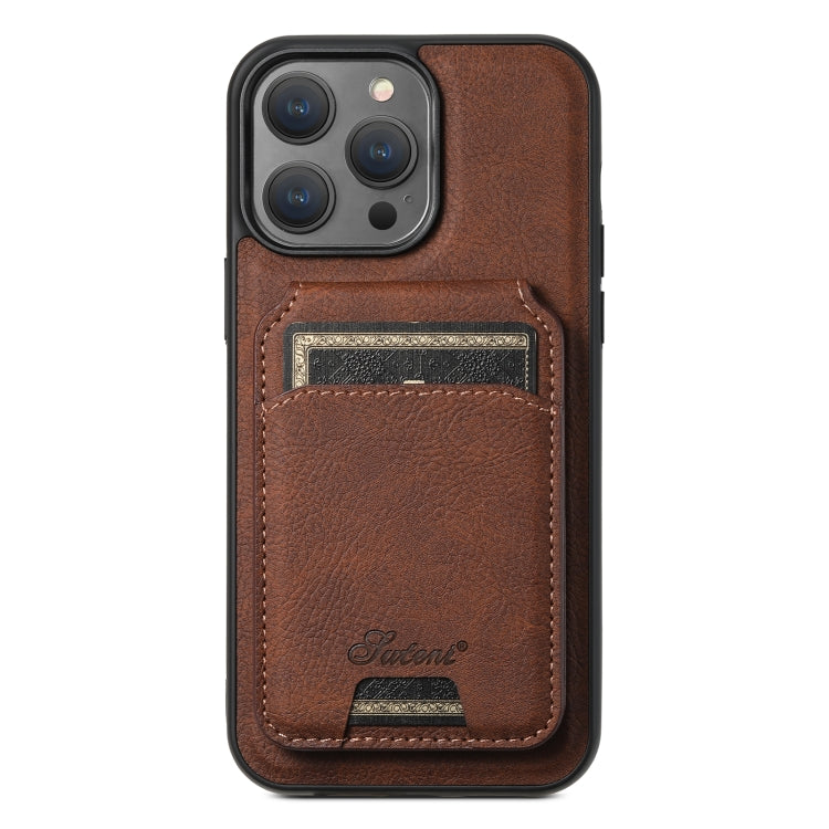 For iPhone 12 Pro Max Suteni H17 Litchi Texture Leather MagSafe Detachable Wallet Phone Case(Brown) - iPhone 12 Pro Max Cases by Suteni | Online Shopping UK | buy2fix