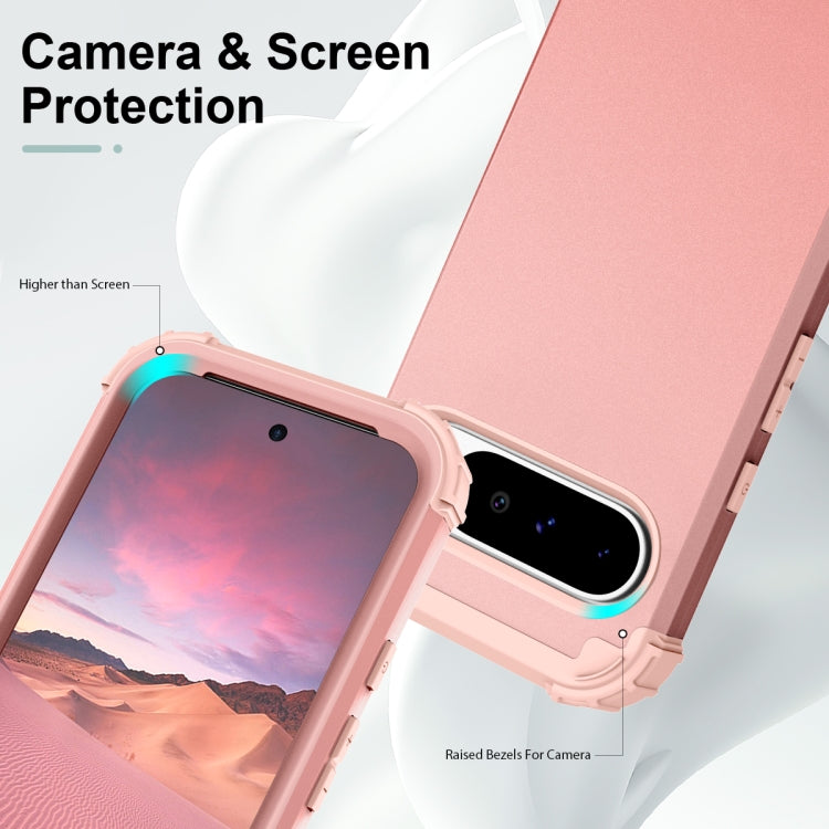 For Google Pixel 9 Pro XL 3 in 1 Silicone Hybrid PC Shockproof Phone Case(Rose Gold) - Google Cases by buy2fix | Online Shopping UK | buy2fix