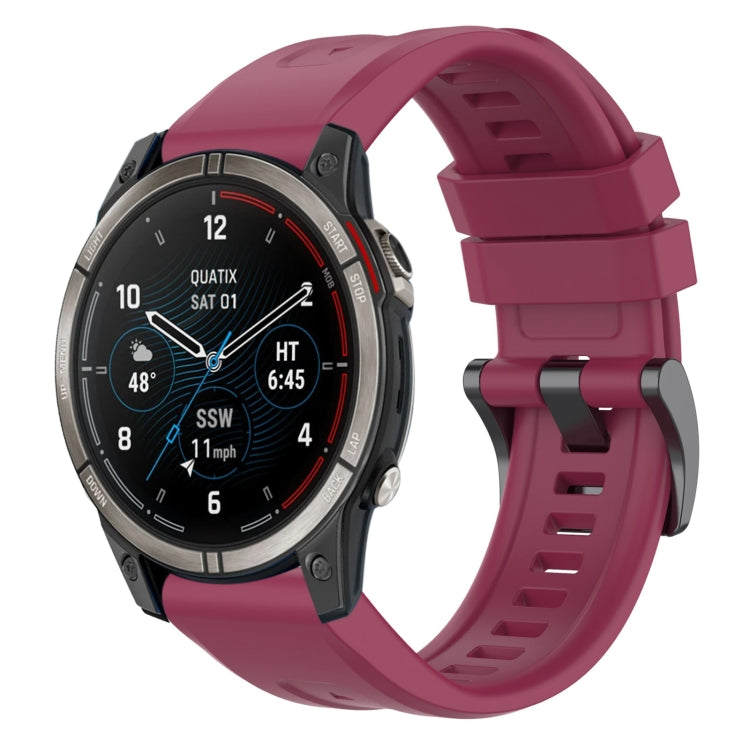 For Garmin Quatix 7 Pro Solid Color Black Buckle Silicone Quick Release Watch Band(Wine Red) - Watch Bands by buy2fix | Online Shopping UK | buy2fix