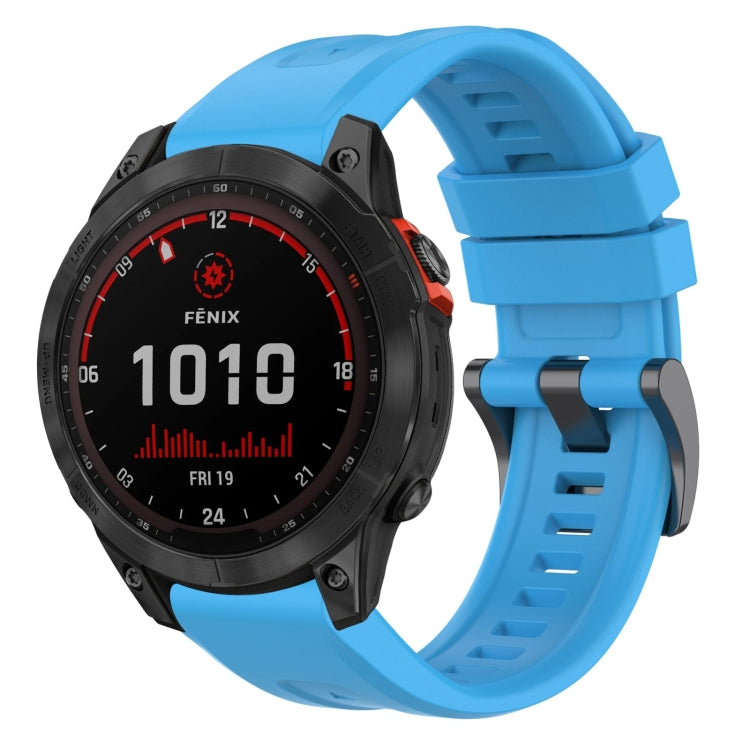 For Garmin Fenix 7 Solar / Sapphire Solar Solid Color Black Buckle Silicone Quick Release Watch Band(Sky Blue) - Watch Bands by buy2fix | Online Shopping UK | buy2fix