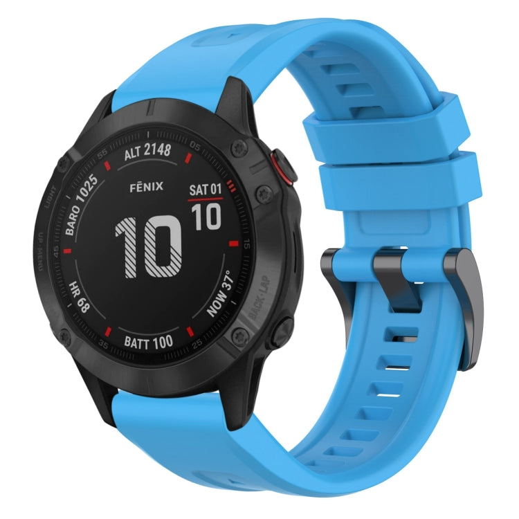 For Garmin Fenix 6 Pro GPS Solid Color Black Buckle Silicone Quick Release Watch Band(Sky Blue) - Watch Bands by buy2fix | Online Shopping UK | buy2fix